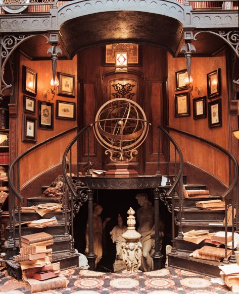 mansion books on staircase